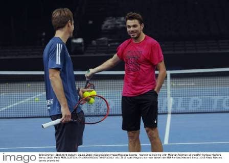 Wawrinka training with Magnun Norman at the BNP Paribas Masters Bercy 2015, Paris 