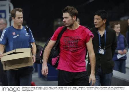 Wawrinka training with Magnun Norman at the BNP Paribas Masters Bercy 2015, Paris 