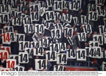 fans of Ajax honor Johan Cruijff during the Dutch Eredivisie match between Ajax Amsterdam and Roda JC Kerkrade at the Amsterdam Arena on October 31, 2015 in Amsterdam, The Netherlands Ajax Amsterdam v Roda JC Kerkrade Dutch Eredivisie 2015 2016 xVIxxIVx 4526833