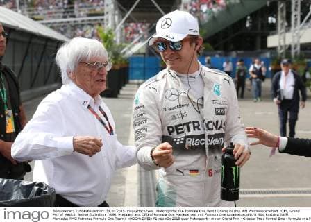 Motorsports: FIA Formula One World Championship WM Weltmeisterschaft 2015, Grand Prix of Mexico, Bernie Ecclestone (GBR, President and CEO of Formula One Management and Formula One Administration), 6 Nico Rosberg (GER, Mercedes AMG Petronas Formula One Team), xHOCHxZWEIx