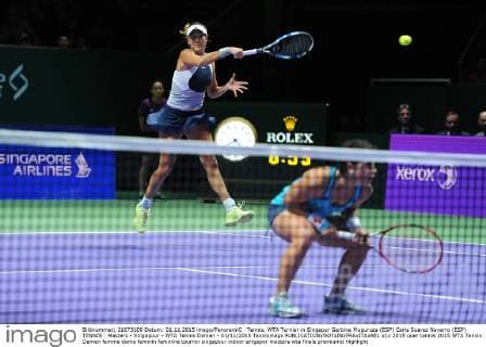 Tennis, WTA Turnier in Singapur Garbine Muguruza (ESP) Carla Suarez Navarro (ESP) TENNIS : Masters - Singapour - WTA Tennis Damen - 01 11 2015 Tennismagx 
