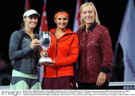 Tennis, WTA Turnier in Singapur Garbine Muguruza (ESP) Carla Suarez Navarro (ESP) Martina Hingis (SUI) Sania Mirza (IND) Martina Navratilova (USA) TENNIS : Masters - Singapour - WTA Tennis Damen - 01 11 2015 Tennismagx 