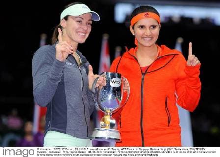 Tennis, WTA Turnier in Singapur Martina Hingis (SUI) Sania Mirza (IND) TENNIS : Masters - Singapour - WTA Tennis Damen - 01 11 2015 Tennismagx 