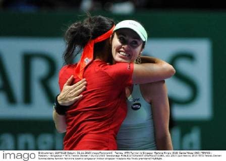 Tennis, WTA Turnier in Singapur Martina Hingis (SUI) Sania Mirza (IND) TENNIS : Masters - Singapour - WTA Tennis Damen - 01 11 2015 Tennismagx 