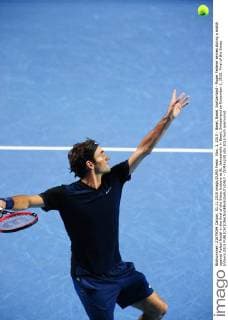 Nov. 1, 2015 - Basel, Basel, Switzerland - Roger Federer serves during a match against Rafael Nadal in the final of the Swiss Indoors at St. Jakobshalle in Basel, Switzerland on November 1, 2015. Final of the Swiss Indoors 2015  - ZUMAn230