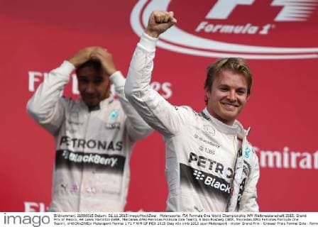Motorsports: FIA Formula One World Championship WM Weltmeisterschaft 2015, Grand Prix of Mexico, 44 Lewis Hamilton (GBR, Mercedes AMG Petronas Formula One Team), 6 Nico Rosberg (GER, Mercedes AMG Petronas Formula One Team), xHOCHxZWEIx