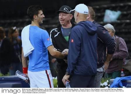 Novak Djokovic, Boris Becker training at BNP Paribas Masters Bercy 2015 