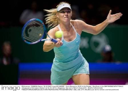 Maria Sharapova (RUS) in the Singles - Semifinals in the BNP PARIBAS WTAF FINALS (Singapore) at the Indoor Stadium on 31 Oct 2015 in Singapore. She lost to Petra Kvitova (CZE) . NoxThirdxPartyxSales  (ldta_wtaf_377)