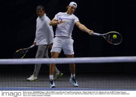Rafael Nadal with Toni Nadal training at BNP Paribas Masters Bercy 2015 