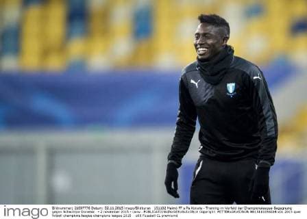 151102 Malmö FF s Pa Konate - Training im Vorfeld der Championsleague-Begegnung gegen Schachtjor Donetsk - 2 november 2015 - Lwiw .  Copyright: PETTERxARVIDSON BB151102PA024