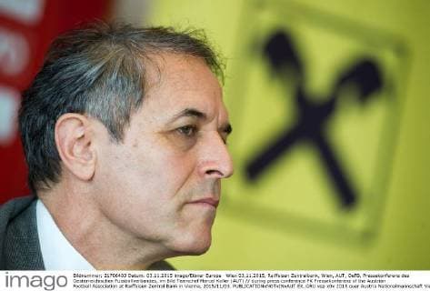 Wien 03.11.2015, Raiffeisen Zentralbank, Wien, AUT, OeFB, Pressekonferenz des Oesterreichischen Fussballverbandes, im Bild Teamchef Marcel Koller (AUT) during press conference PK Pressekonferenz of the Austrian Football Association at Raiffeisen Zentral Bank in Vienna, 2015 11 03.  EX_GRU  