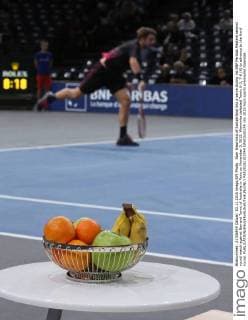 Stan Wawrinka of Switzerland hits a serve during his BNP Paribas Masters second round match against Bernard Tomic of Australia in Paris on November 3, 2015. Wawrinka defeated Tomic 6-3, 7-6 (6) to advance to the third round.  PAR20151103749 DAVIDxSILPA