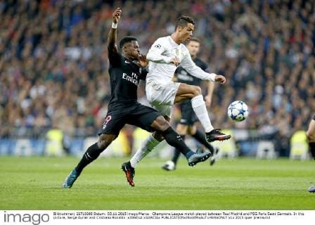 Champions League match played between Real Madrid and PSG Paris Saint Germain. In this picture, Serge Aurier and Cristiano Ronaldo. xJOSExA.xGARCIAx 