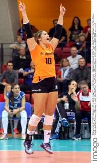 Stuttgart Volleyball DVV-Pokal Allianz MTV Stuttgart vs. Rote Raben Vilsbiburg, Stevi Robinson (Stuttgart) jubelt