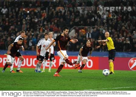 Miralem Pjanic Roma. Goal celebration penalty Roma 04-11-2015 Stadio Olimpico Football Calcio Champions League Group Stage Group, 2015 2016 AS Roma - Bayer Leverkusen andreaxstaccioli