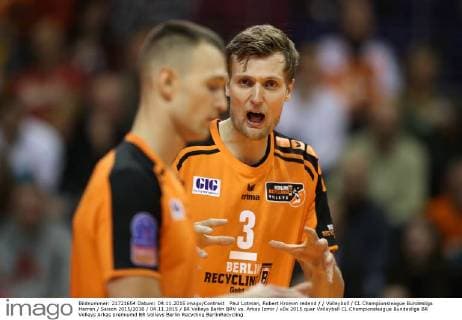 Paul Lotman, Robert Kromm redend Volleyball CL Championsleague Bundesliga Herren Saison 2015 2016 04.11.2015 BR Volleys Berlin BRV vs. Arkas Izmir