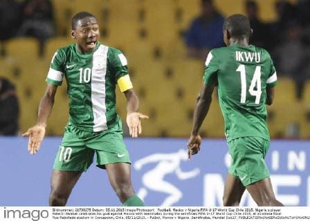 Football, Mexico v Nigeria FIFA U-17 World Cup Chile 2015. Nigeria s player Kelechi Nwakali celebrates his goal against Mexico with teammates during the semifinals FIFA U-17 World Cup Chile 2015, at alcaldesa Ester Roa Rebolledo stadium in Concepcion, Chile. 05 11 2015. - Futbol, Mexico v Nigeria. Semifinales, Mundial Sub17. 