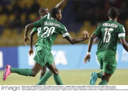 Football, Mexico v Nigeria FIFA U-17 World Cup Chile 2015. Nigeria s player Kelechi Nwakali celebrates his goal against Mexico with teammates during the semifinals FIFA U-17 World Cup Chile 2015, at alcaldesa Ester Roa Rebolledo stadium in Concepcion, Chile. 05 11 2015. - Futbol, Mexico v Nigeria. Semifinales, Mundial Sub17. 