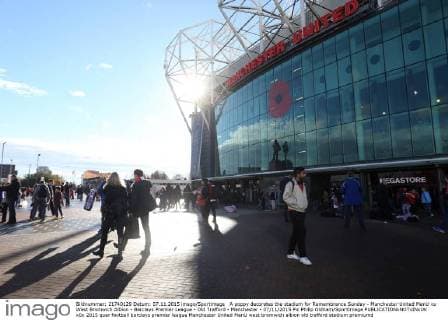 A poppy decorates the stadium for Remembrance Sunday - Manchester United ManU vs West Bromwich Albion - Barclays Premier League - Old Trafford - Manchester - 07 11 2015 Pic Philip Oldham SportImage EDITORIAL USE ONLY. No use with unauthorised audio, video, data, fixture lists, club league logos or live services. Online in-match use limited to 120 images, no video emulation. No use in betting, games or single club league player publications.