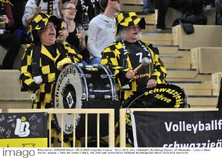 08.11.2015, xtkx, Volleyball 1.Bundesliga Damen, VC Wiesbaden - Ladies in Black Aachen, emspor .l. Fans der Ladies in Black,
