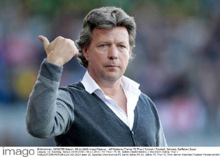 Jeff Saibene (Trainer FC Thun) Portrait Fussball, Schweiz, Raiffeisen Super League, 15. Spieltag, Saison 2015-2016 08.11.2015 FC Thun - FC St. Gallen (Sankt-Gallen) Stockhorn Arena, Thun 