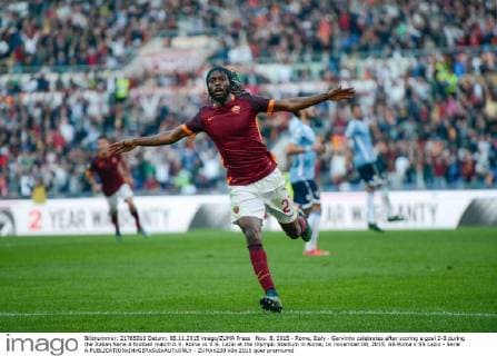 Nov. 8, 2015 - Rome, Italy - Gervinho celebrates after scoring a goal 2-0 during the Italian Serie A football match A.S. Roma vs S.S. Lazio at the Olympic Stadium in Rome, on november 08, 2015. AS Roma v SS Lazio - Serie A  - ZUMAn230