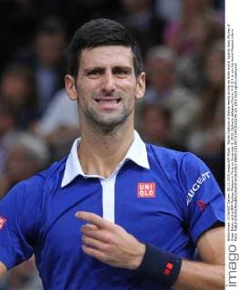 Novak Djokovic of Serbia reacts during his finals match against Andy Murray of Great Britain at the BNP Paribas Masters in Paris on November 8, 2015. Djokovic defeated Murray 6-2, 6-4 to win his fourth Masters title in Paris.  PAR20151108711 DAVIDxSILPA