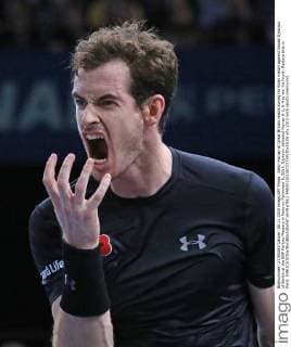 Andy Murray of Great Britain reacts during his finals match against Novak Djokovic of Serbia at the BNP Paribas Masters in Paris on November 8, 2015. Djokovic defeated Murray 6-2, 6-4 to win his fourth Masters title in Paris.  PAR20151108727 DAVIDxSILPA