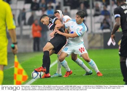 HATEM BEN ARFA (ogcn) - LUCAS SILVA (om) FOOTBALL, France : Oplympique Marseille vs. OGC Nice - Ligue 1 - 08 11 2015 FEP Panoramic 