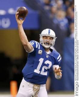 Nov. 8, 2015 - Indianapolis, IN, USA - Indianapolis Colts quarterback Andrew Luck (12) throws during first half action on Sunday, Nov. 8, 2015, at Lucas Oil Stadium in Indianapolis. Denver Broncos at Indianapolis Colts - ZUMAm67_