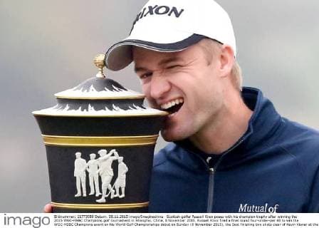 Scottish golfer Russell Knox poses with his champion trophy after winning the 2015 WGC-HSBC Champions golf tournament in Shanghai, China, 8 November 2015. Russell Knox fired a final round four-under-par 68 to win the WGC-HSBC Champions event on his World Golf Championships debut on Sunday (8 November 2015), the Scot finishing two shots clear of Kevin Kisner at the Sheshan International Golf Club. The only player not to complete his third round in fading light on Saturday, Knox returned to the course early on Sunday and birdied the par-five 18th to join American Kisner at the top of the leaderboard after 54 holes. The 30-year-old then used some supreme wedge play to offset two bogeys with six birdies on his way to a 20-under 268 total to become the first Scot to win a WGC event and also the first debutant to claim victory since Jeff Maggert in 1999. Knox springs Shanghai surprise for maiden WGC win  pbu358008_58