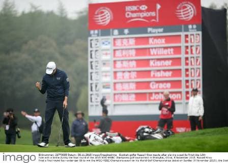 Scottish golfer Russell Knox reacts after playing a putt to finish the 16th hole with a birdie during the final round of the 2015 WGC-HSBC Champions golf tournament in Shanghai, China, 8 November 2015. Russell Knox fired a final round four-under-par 68 to win the WGC-HSBC Champions event on his World Golf Championships debut on Sunday (8 November 2015), the Scot finishing two shots clear of Kevin Kisner at the Sheshan International Golf Club. The only player not to complete his third round in fading light on Saturday, Knox returned to the course early on Sunday and birdied the par-five 18th to join American Kisner at the top of the leaderboard after 54 holes. The 30-year-old then used some supreme wedge play to offset two bogeys with six birdies on his way to a 20-under 268 total to become the first Scot to win a WGC event and also the first debutant to claim victory since Jeff Maggert in 1999. Knox springs Shanghai surprise for maiden WGC win  pbu358008_76