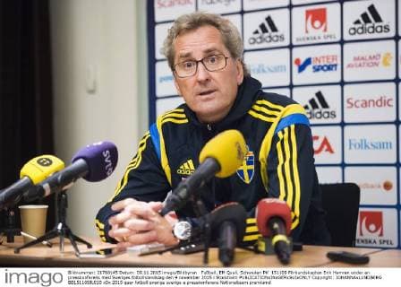 Fußball, EM Quali, Schweden PK 151109 Förbundskapten Erik Hamren under en presskonferens med Sveriges fotbollslandslag den 9 november 2015 i Stockholm  Copyright: JOHANNAxLUNDBERG BB151109JL010