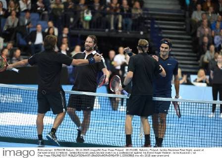 20151109, Helsinki, Finland. Jarkko Nieminen Final Night -event at Hartwall Arena in Helsinki. Jarkko Nieminen plays his last match as a professional against his friend Roger Federer. Jarno Kuusinen All Over Press FINLAND OUT  1.03563862