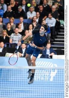 20151109, Helsinki, Finland. Jarkko Nieminen and Roger Federer pictured during an exhition at Hartwall Arena in Helsinki. Jarno Kuusinen All Over Press FINLAND OUT  1.03563948