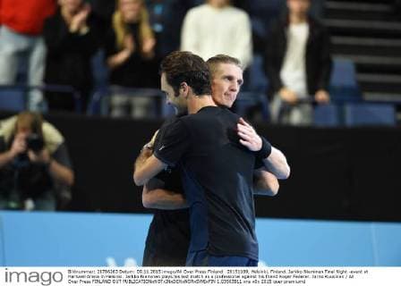 20151109, Helsinki, Finland. Jarkko Nieminen Final Night -event at Hartwall Arena in Helsinki. Jarkko Nieminen plays his last match as a professional against his friend Roger Federer. Jarno Kuusinen All Over Press FINLAND OUT  1.03563911