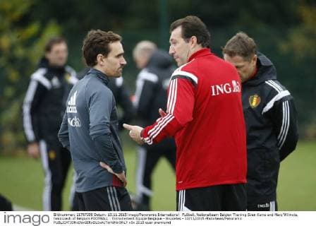 Fußball, Nationalteam Belgien Training Sven Kums and Marc Wilmots, headcoach of Belgium FOOTBALL : Entrainement Equipe Belgique - Bruxelles - 10 11 2015 PhotoNews Panoramic 