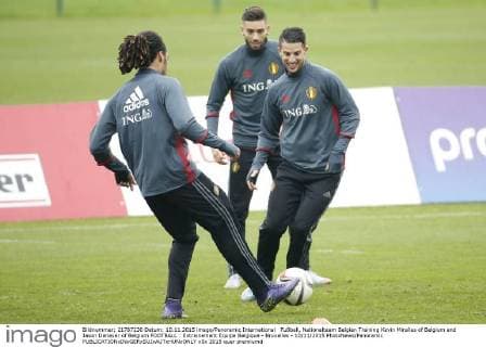 Fußball, Nationalteam Belgien Training Kevin Mirallas of Belgium and Jason Denayer of Belgium FOOTBALL : Entrainement Equipe Belgique - Bruxelles - 10 11 2015 PhotoNews Panoramic 