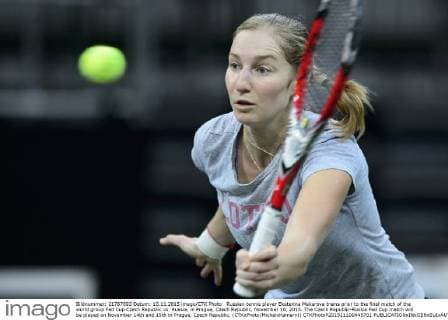 Russian tennis player Ekaterina Makarova trains prior to the final match of the world group Fed Cup Czech Republic vs. Russia, in Prague, Czech Republic, November 10, 2015. The Czech Republic-Russia Fed Cup match will be played on November 14th and 15th in Prague, Czech Republic. (CTKxPhoto MichalxKamaryt) CTKPhotoP201511100445701  kmt 5