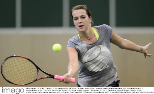Russian tennis player Anastasia Pavlyuchenkova trains prior to the final match of the world group Fed Cup Czech Republic vs. Russia, in Prague, Czech Republic, November 10, 2015. The Czech Republic-Russia Fed Cup match will be played on November 14th and 15th in Prague, Czech Republic. (CTKxPhoto MichalxKamaryt) CTKPhotoP201511100452601  kmt 9