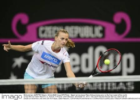 Czech tennis player Petra Kvitova trains prior to the final match of the world group Fed Cup Czech Republic vs. Russia, in Prague, Czech Republic, November 10, 2015. The Czech Republic-Russia Fed Cup match will be played on November 14th and 15th in Prague, Czech Republic. (CTKxPhoto MichalxKamaryt) CTKPhotoP201511100513201  kmt 6