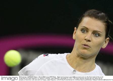 Czech tennis player Lucie Safarova trains prior to the final match of the world group Fed Cup Czech Republic vs. Russia, in Prague, Czech Republic, November 10, 2015. The Czech Republic-Russia Fed Cup match will be played on November 14th and 15th in Prague, Czech Republic. (CTKxPhoto MichalxKamaryt) CTKPhotoP201511100583101  kmt 15
