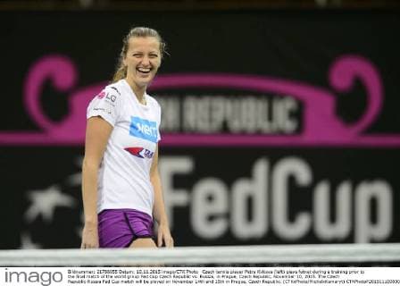 Czech tennis player Petra Kvitova (left) plays futnet during a training prior to the final match of the world group Fed Cup Czech Republic vs. Russia, in Prague, Czech Republic, November 10, 2015. The Czech Republic-Russia Fed Cup match will be played on November 14th and 15th in Prague, Czech Republic. (CTKxPhoto MichalxKamaryt) CTKPhotoP201511100830801  kmt 23