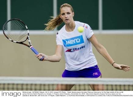 Czech tennis player Karolina Pliskova trains prior to the final match of the world group Fed Cup Czech Republic vs. Russia, in Prague, Czech Republic, November 10, 2015. The Czech Republic-Russia Fed Cup match will be played on November 14th and 15th in Prague, Czech Republic. (CTKxPhoto VitxSimanek) CTKPhotoP201511100915301  VIS 001