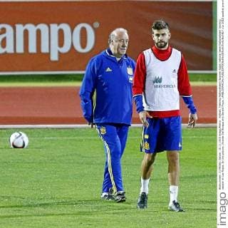 Fußball, Training Nationalteam Spanien Spain national team Nationalteam training session at Las Rozas. In this picture, Vicente Del Bosque and Gerard Pique. xPABLOGARCIAx 