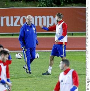 Fußball, Training Nationalteam Spanien Spain national team Nationalteam training session at Las Rozas. In this picture, Vicente Del Bosque and Gerard Pique. xPABLOGARCIAx 