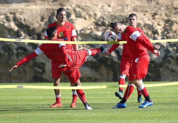 SOCCER - AUT vs SUI, friendly match, preview ALICANTE,SPAIN,11.NOV.15 - SOCCER - OEFB international match Länderspiel Austria vs Switzerland, friendly match, preview, team training camp, training team AUT. Image shows Sebastian Proedl, Karim Onisiwo, Marcel Sabitzer and Marko Arnautovic (AUT). GEPAxpictures xChristianxOrt
