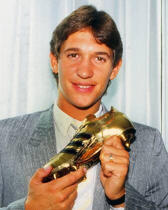 Football - 1986 Adidas Golden boot Award England s Gary Lineker receives the Adidas Golden boot Award for most goals scored in the World Cup in Mexico 