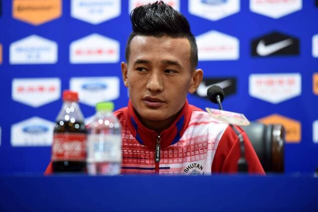 (151111) -- CHANGSHA, Nov. 11, 2015 -- Bhutan s captain Chencho Gyeltshen attends a press conference PK Pressekonferenz prior to the 2018 FIFA Group E World Cup qualifier against China in Changsha, central China s Hunan Province, Nov. 11, 2015. Bhutan will play against China on Nov. 12. ) (SP)CHINA-CHANGSHA-WORLD CUP QUALIFIER GuoxYong 