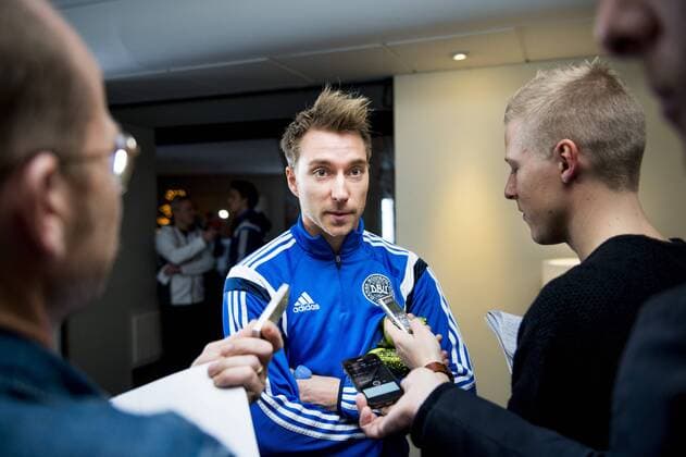 Fußball, Nationalteam Dänemark Training - Helsingör, Pressekonferenz Nationalteam Dänemark mit Christian Eriksen.  Copyright: LUDVIGxTHUNMAN BB151112LT001